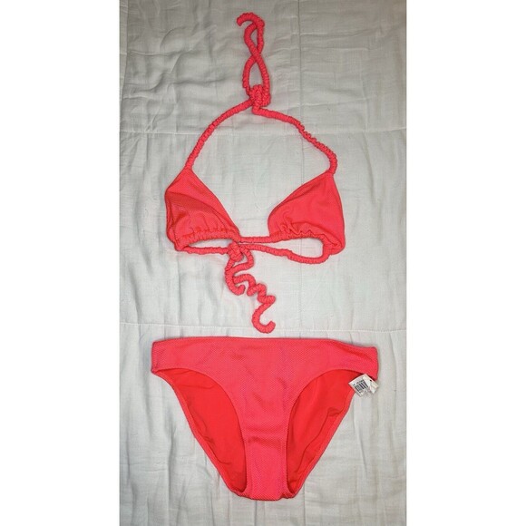 AERIE Bikini Set Hot Pink Triangle Top Full Coverage Bottom SMALL NWT - Picture 1 of 8